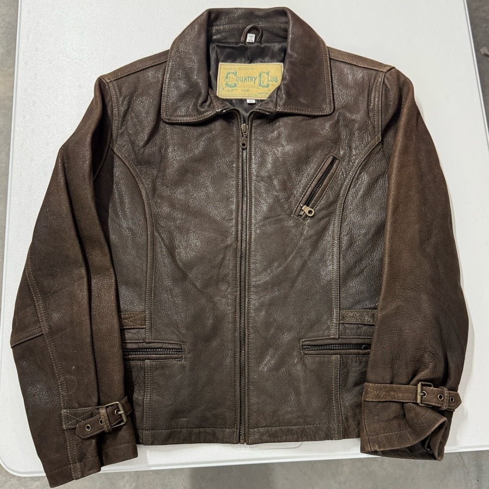 Lloyd Elliot Country Club Leather Jacket Womens L Brown Excellent Zip Up Moto